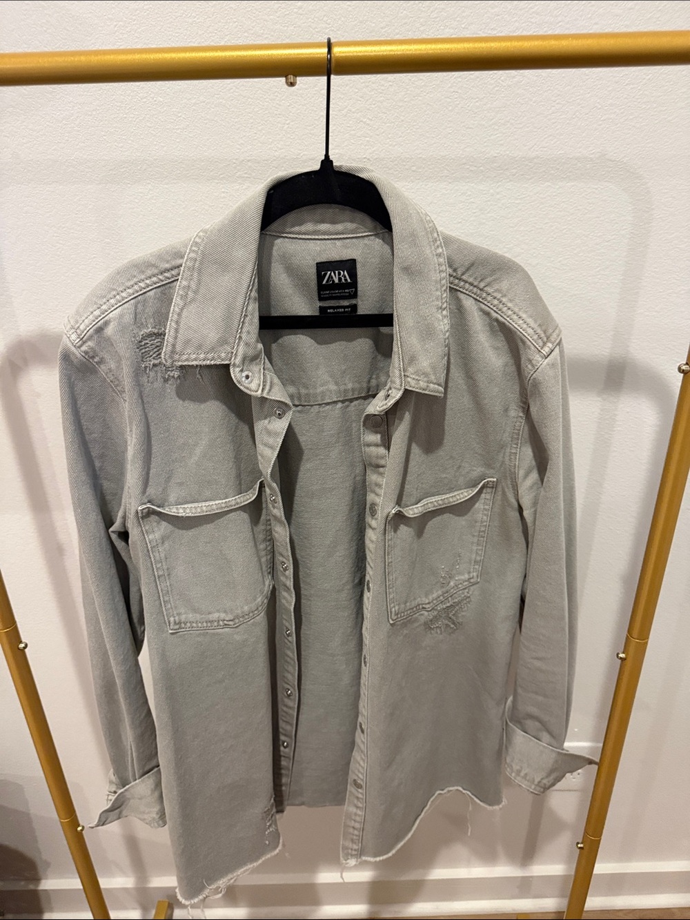 ZARA Light Gray Distressed Shirt Jacket